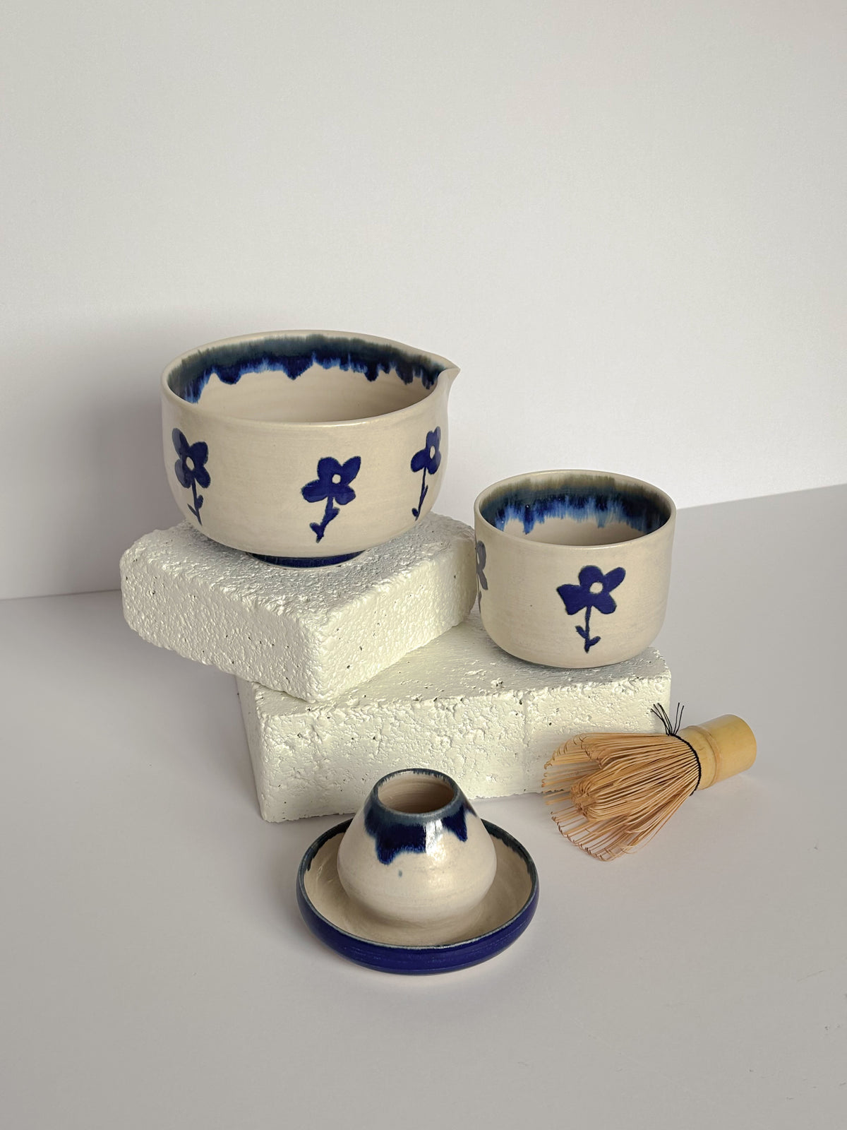 Matcha Set in Cyanotype Flowers
